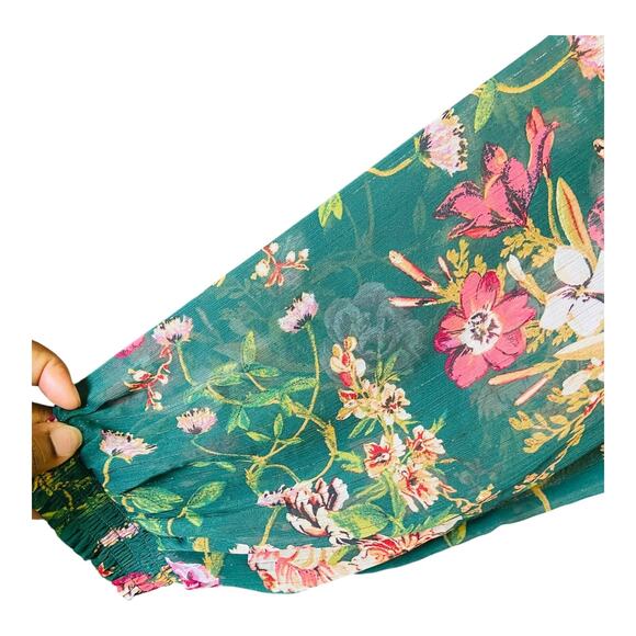 Maurices Womens V Neck Long Sleeve Floral A Line Skater Dress Pleated Green 3X - Picture 8 of 16